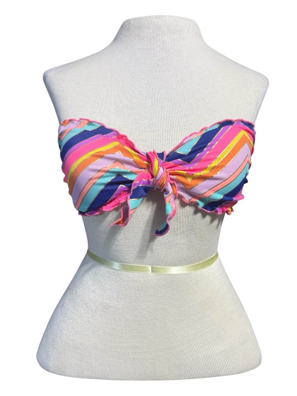 Victoria's Secret Pink Multicolor Striped Bandeau swim top stripes/gold‎
